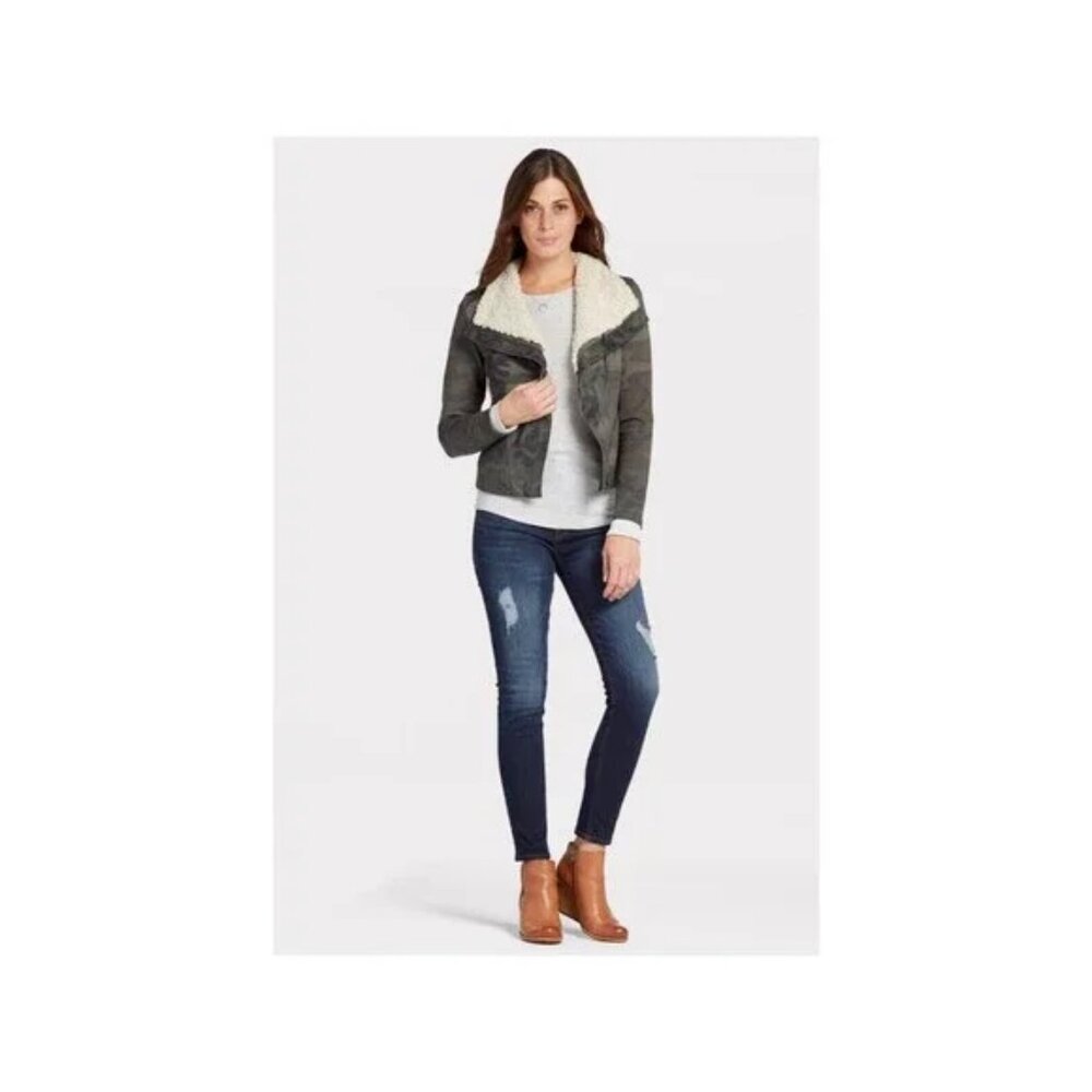 NWT Evereve Marrakech Camo Sherpa Collar Moto Jacket